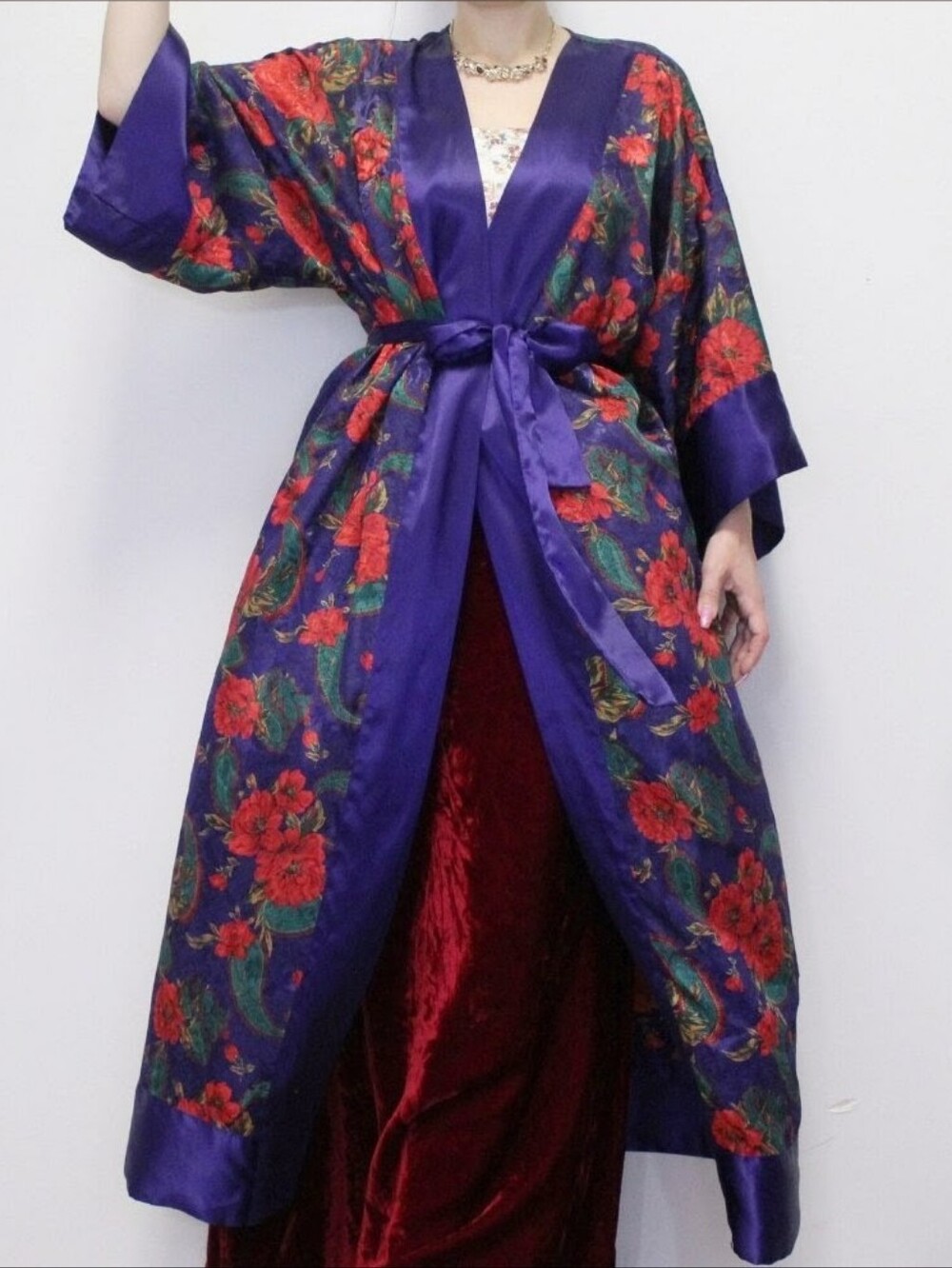 Vintage Victorias Secret Gold Label Floral Paisley Full Length Robe Kimono Small